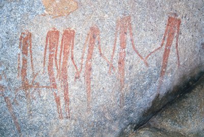 Inanke-Felsmalereien fotografiert in einer Höhle im Matobo-Nationalpark, Simbabwe. 1. April 1998. von Unknown